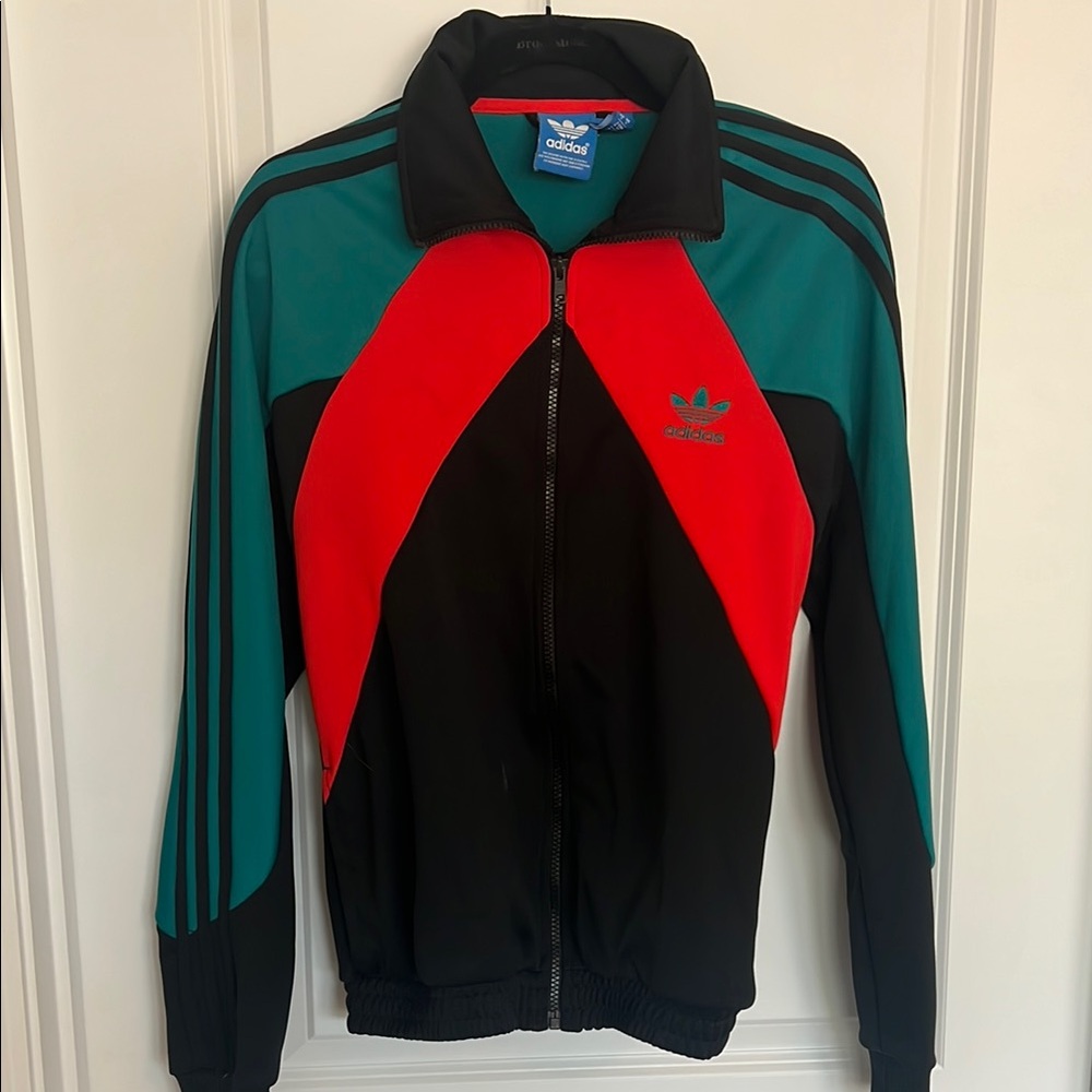 Adidas Black and Red Windbreaker with V-Shape Design